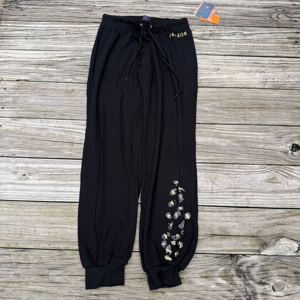 NWT Dereon Black Sequin Leopard Print Jogger Sweatpants Medium